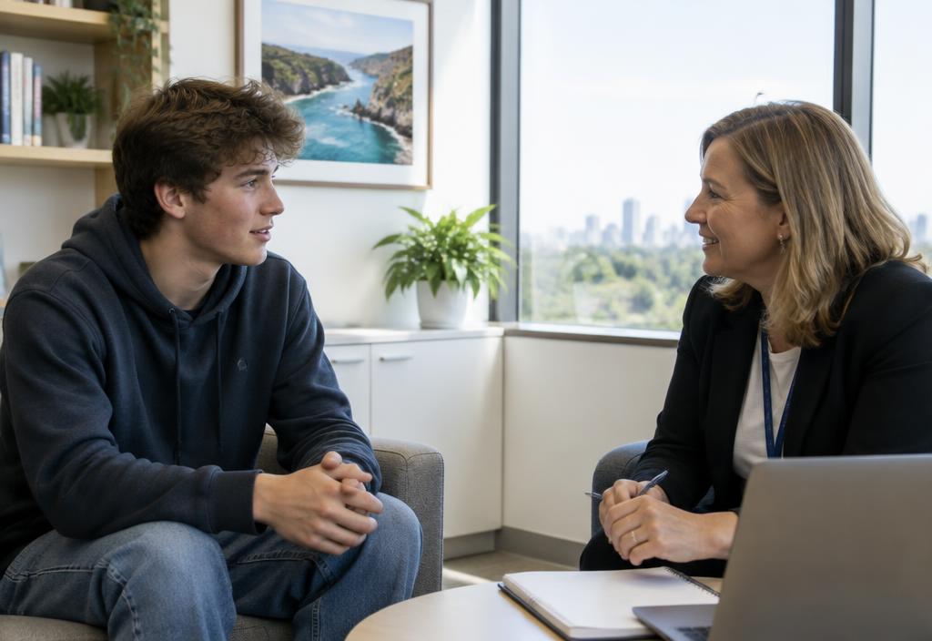 Student in a one-to-one conversation with a career adviser
