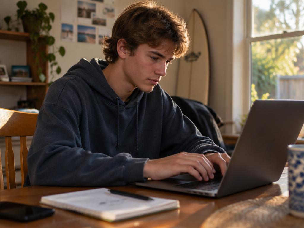 School leaver filling out a job application on a laptop