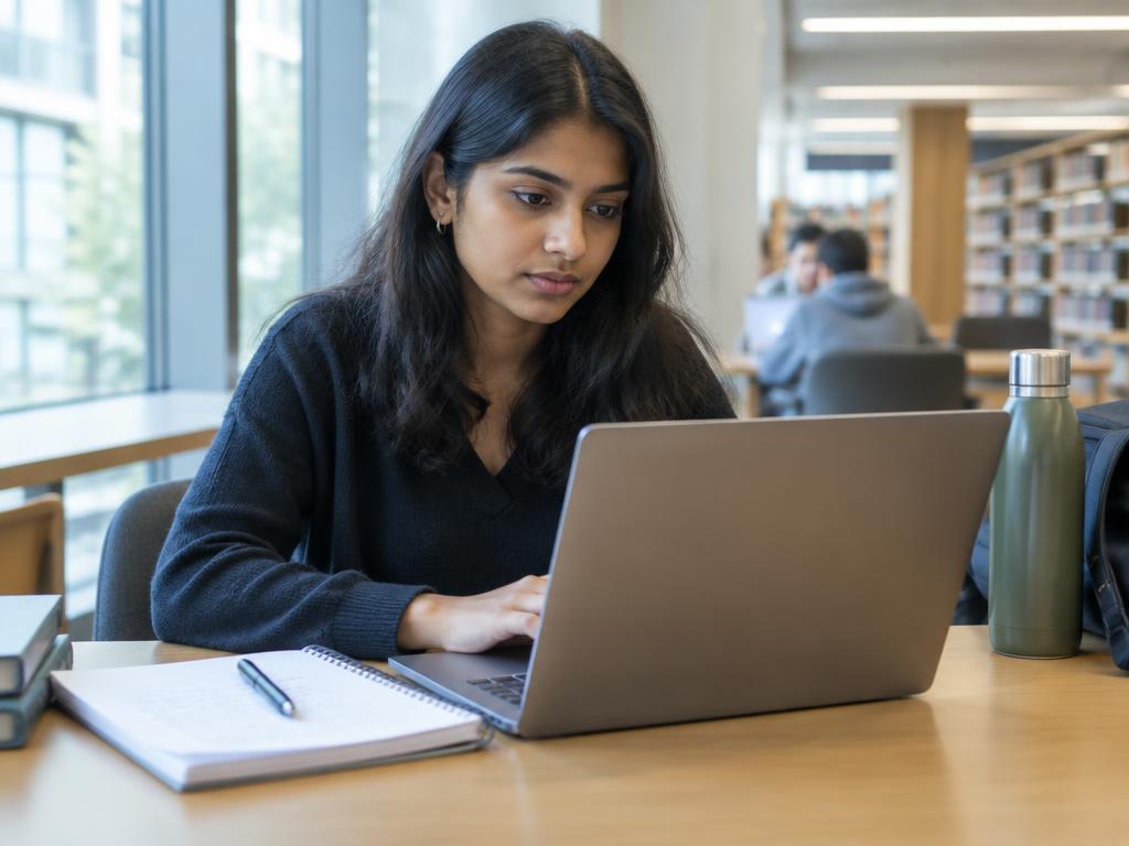 Graduate preparing applications in a university library