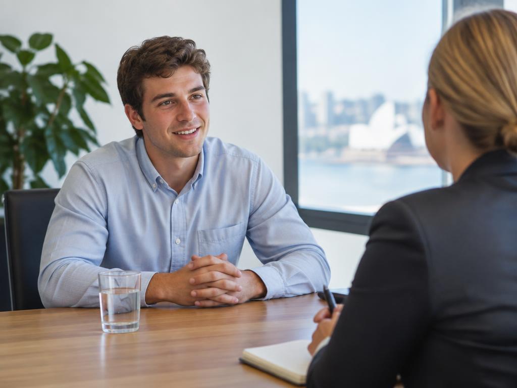 Young man practising an interview with a coach