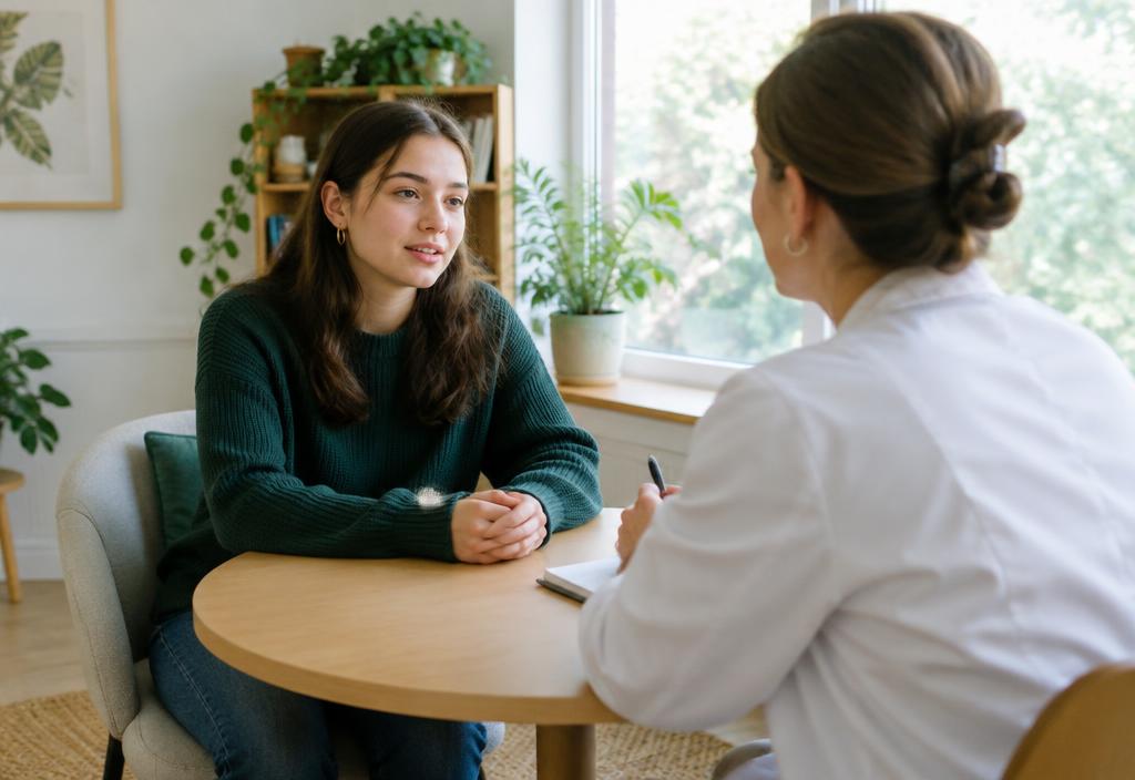 Young woman speaking with a practitioner