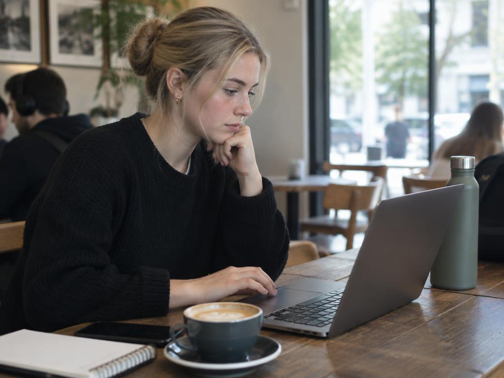 Graduate working on her resume at a café
